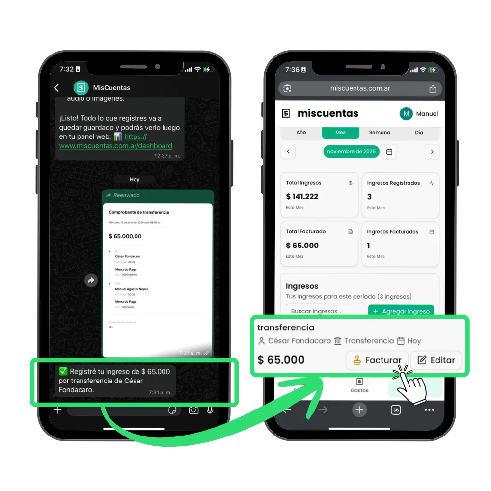 Cargar ingresos por WhatsApp